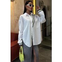 Bant Detaylı Oversize Poplin Gömlek 3436