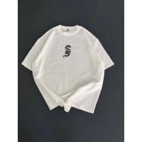 Baskılı Oversize Bisiklet Yaka T-shirt - Beyaz