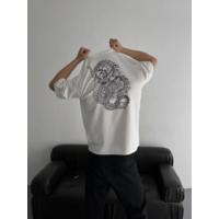 Baskılı Oversize Bisiklet Yaka T-shirt - Beyaz