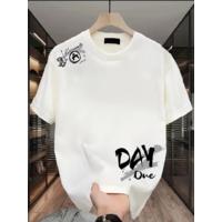 Baskılı Oversize Bisiklet Yaka T-shirt - Beyaz