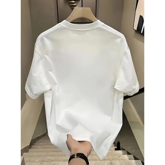 Baskılı Oversize Bisiklet Yaka T-shirt - Beyaz