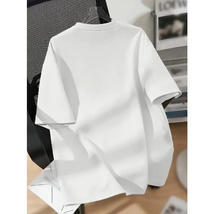 Baskılı Oversize Bisiklet Yaka T-shirt - Beyaz