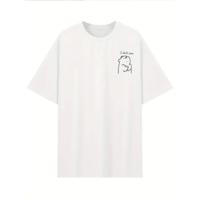 Baskılı Oversize Bisiklet Yaka T-shirt - Beyaz