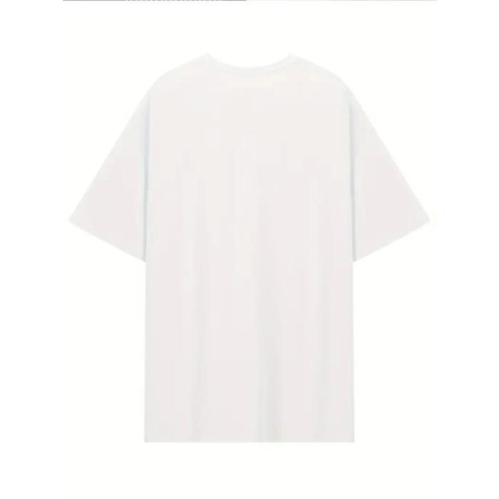 Baskılı Oversize Bisiklet Yaka T-shirt - Beyaz