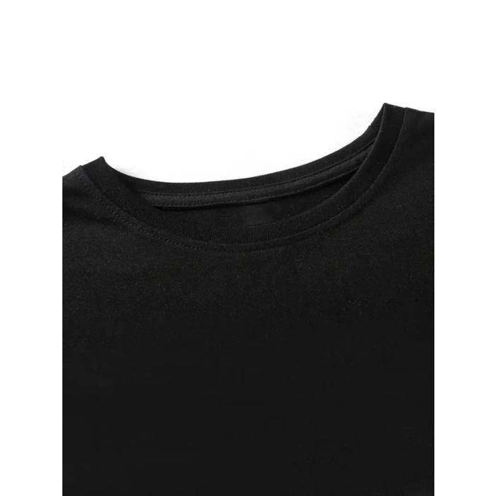Baskılı Oversize Bisiklet Yaka T-shirt - Siyah