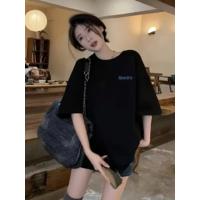 Baskılı Oversize Bisiklet Yaka T-shirt - Siyah