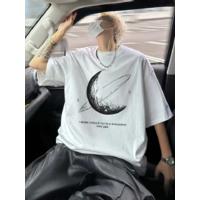 Baskılı Oversize Bisiklet Yaka T-shirt - Beyaz
