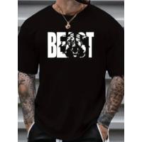 Baskılı Oversize Bisiklet Yaka T-shirt - Siyah