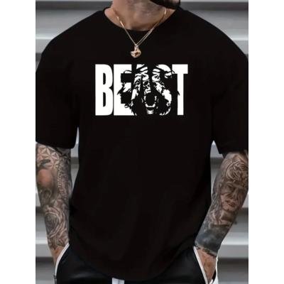 Baskılı Oversize Bisiklet Yaka T-shirt - Siyah