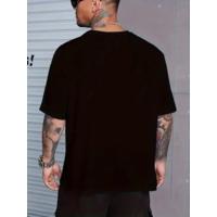 Baskılı Oversize Bisiklet Yaka T-shirt - Siyah
