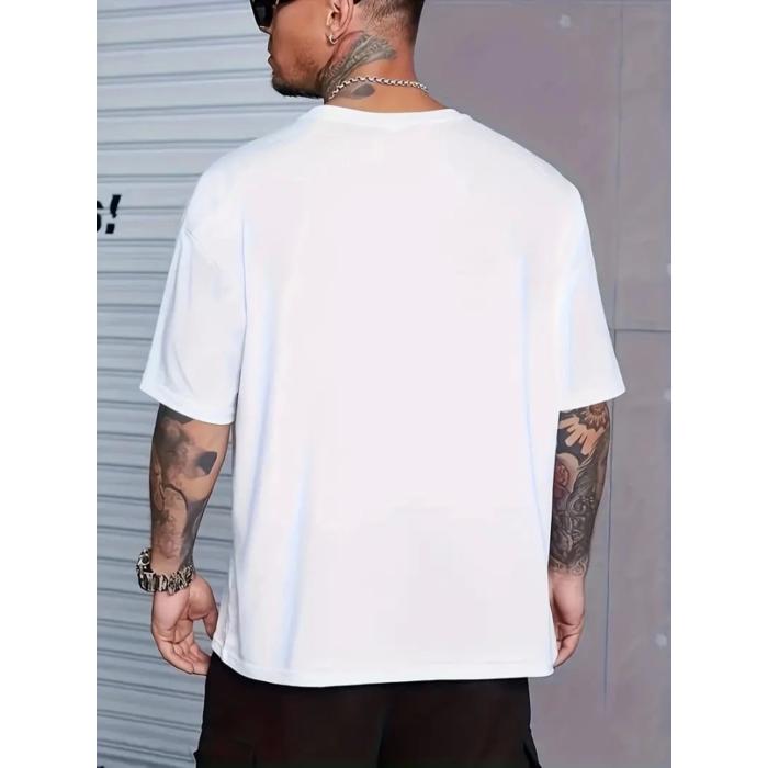 Baskılı Oversize Bisiklet Yaka T-shirt - Beyaz