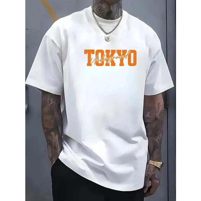 Baskılı Oversize Bisiklet Yaka T-shirt - Beyaz