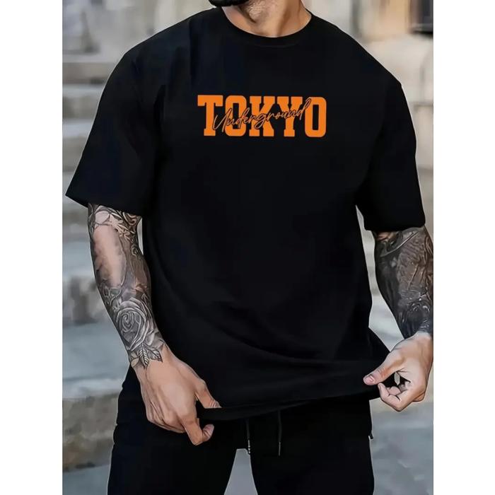 Baskılı Oversize Bisiklet Yaka T-shirt - Siyah