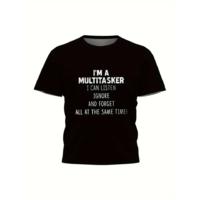 Baskılı Oversize Bisiklet Yaka T-shirt - Siyah