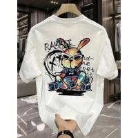 Baskılı Oversize Bisiklet Yaka T-shirt - Beyaz