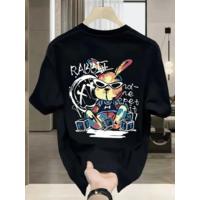 Baskılı Oversize Bisiklet Yaka T-shirt - Siyah