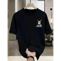 Baskılı Oversize Bisiklet Yaka T-shirt - Siyah