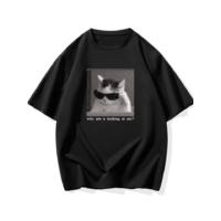 Baskılı Oversize Bisiklet Yaka T-shirt - Siyah