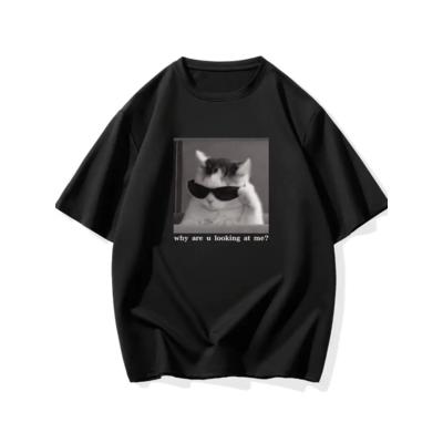 Baskılı Oversize Bisiklet Yaka T-shirt - Siyah