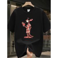 Baskılı Oversize Bisiklet Yaka T-shirt - Siyah