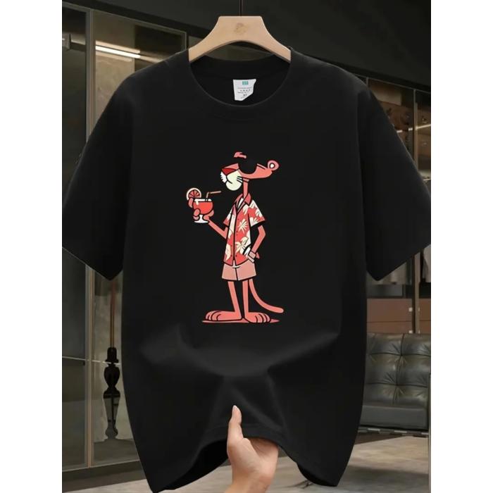 Baskılı Oversize Bisiklet Yaka T-shirt - Siyah