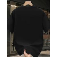 Baskılı Oversize Bisiklet Yaka T-shirt - Siyah