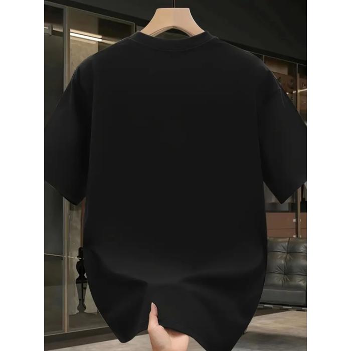 Baskılı Oversize Bisiklet Yaka T-shirt - Siyah