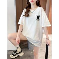 Baskılı Oversize Bisiklet Yaka T-shirt - Beyaz