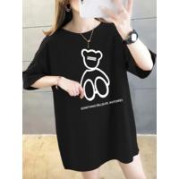 Baskılı Oversize Bisiklet Yaka T-shirt - Siyah