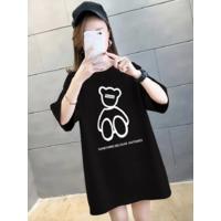 Baskılı Oversize Bisiklet Yaka T-shirt - Siyah