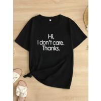 Baskılı Oversize Bisiklet Yaka T-shirt - Siyah