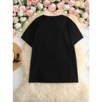 Baskılı Oversize Bisiklet Yaka T-shirt - Siyah
