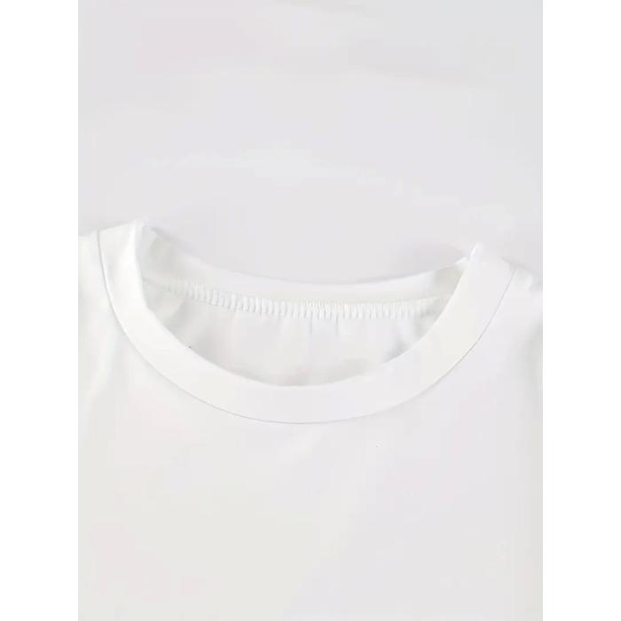 Baskılı Oversize Bisiklet Yaka T-shirt - Beyaz
