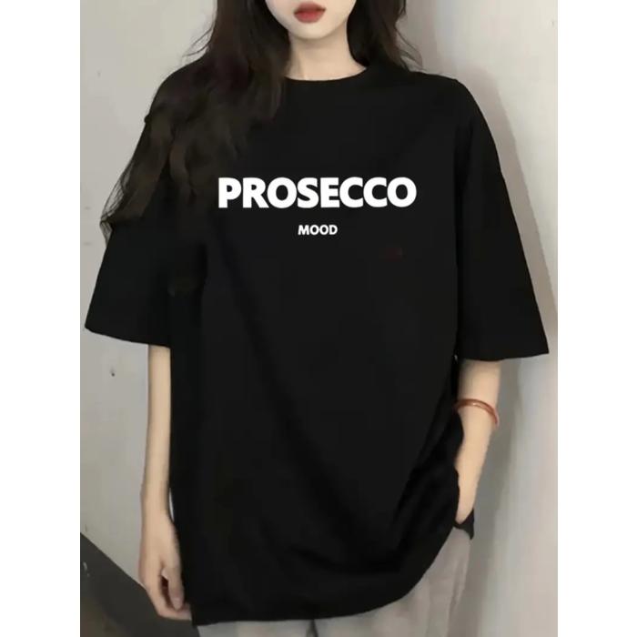 Baskılı Oversize Bisiklet Yaka T-shirt - Siyah