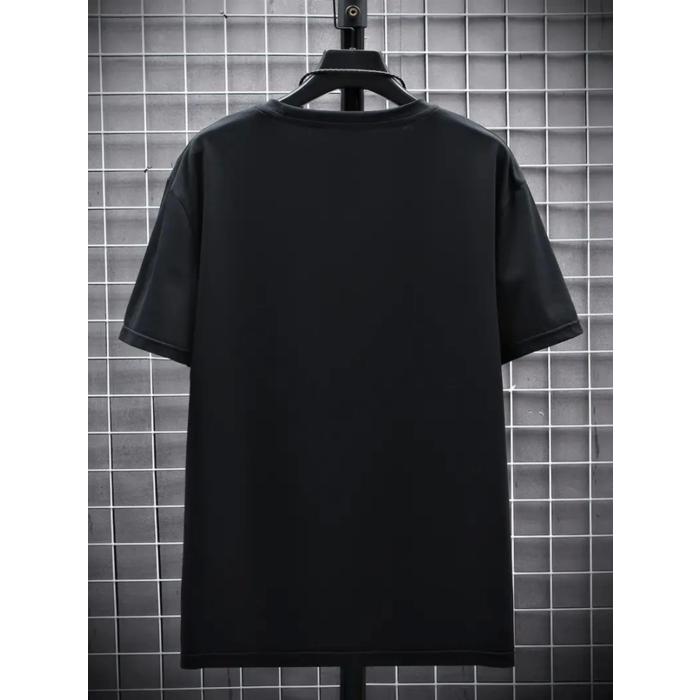Baskılı Oversize Bisiklet Yaka T-shirt - Siyah