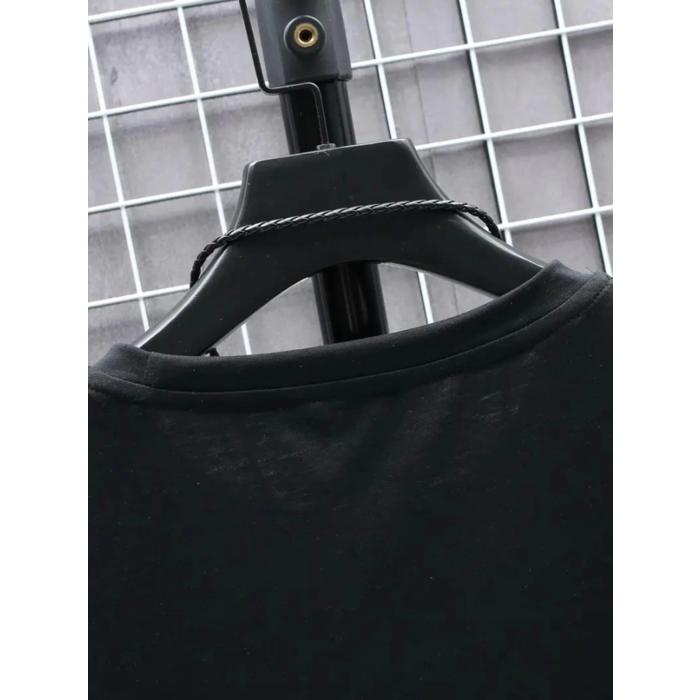 Baskılı Oversize Bisiklet Yaka T-shirt - Siyah
