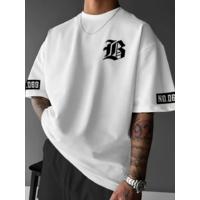 Baskılı Oversize Bisiklet Yaka T-shirt - Beyaz
