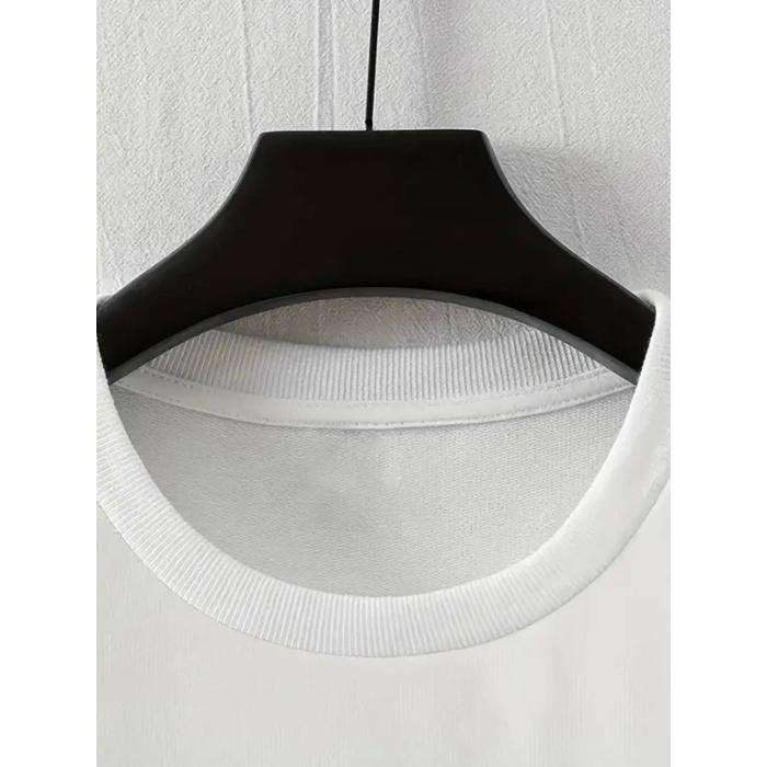 Baskılı Oversize Bisiklet Yaka T-shirt - Beyaz