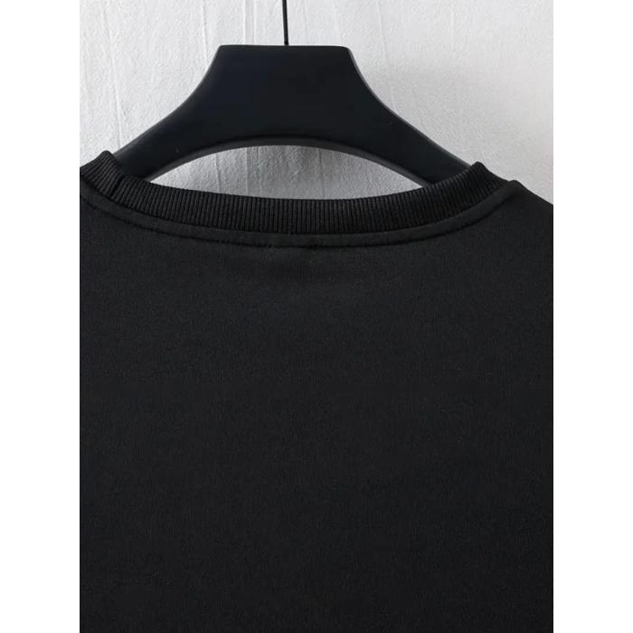 Baskılı Oversize Bisiklet Yaka T-shirt - Siyah