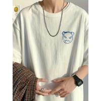 Baskılı Oversize Bisiklet Yaka T-shirt - Beyaz