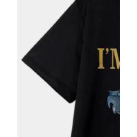 Baskılı Oversize Bisiklet Yaka T-shirt - Siyah