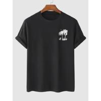 Baskılı Oversize Bisiklet Yaka T-shirt - Siyah