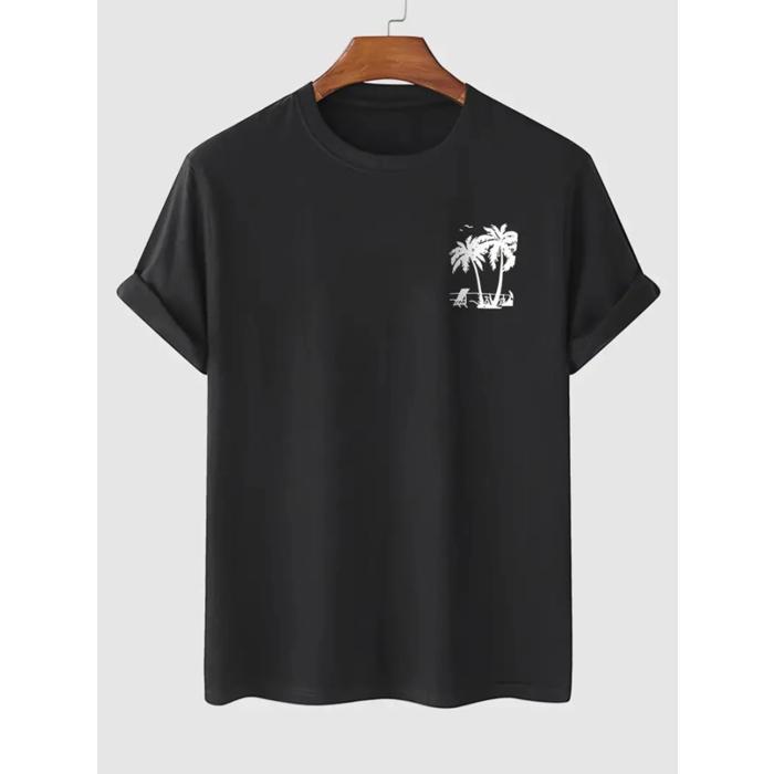 Baskılı Oversize Bisiklet Yaka T-shirt - Siyah