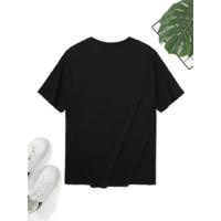 Baskılı Oversize Bisiklet Yaka T-shirt - Siyah