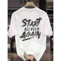 Baskılı Oversize Bisiklet Yaka T-shirt - Beyaz