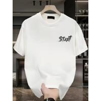 Baskılı Oversize Bisiklet Yaka T-shirt - Beyaz