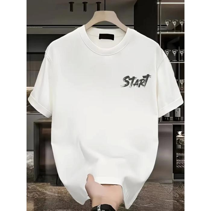 Baskılı Oversize Bisiklet Yaka T-shirt - Beyaz