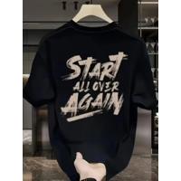 Baskılı Oversize Bisiklet Yaka T-shirt - Siyah