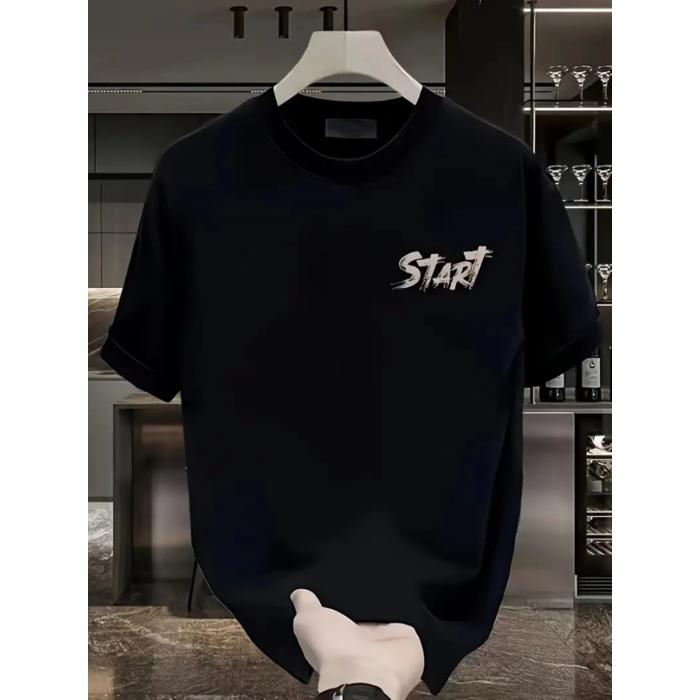 Baskılı Oversize Bisiklet Yaka T-shirt - Siyah
