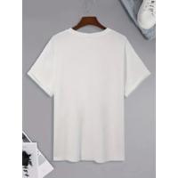 Baskılı Oversize Bisiklet Yaka T-shirt - Beyaz